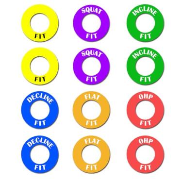 Imagem de LONGCHANX Marcadores de posição de equipamentos de fitness, pacote com 12 etiquetas de anel magnético para rack de energia, equipamento de exercício de rack de agachamento, indicadores de estação de