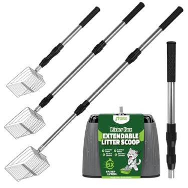 Imagem de XBX Colher de areia para gatos de cabo longo com suporte, colher de areia de metal extensível ajustável, peneira de pá de aço inoxidável para limpeza de caixa de areia, colher de cocô durável para uso