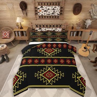 Imagem de Conjunto de edredom solteiro asteca ocidental, nativo americano, navajo, para meninos, adultos e adolescentes, colcha geométrica do sudoeste, étnico americano, nativo, decoração rústica de fazenda