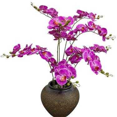 Imagem de ATFL Pacote com 8 flores artificiais de orquídea toque real, 81 cm buquês artificiais de seda falsa para festa de casamento, decoração de jardim, orquídeas artificiais para decoração (8, roxo)