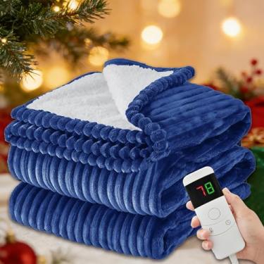 Imagem de Bafode Cobertor aquecido tamanho completo, cobertor elétrico de flanela e sherpa de 183 x 213 cm, cobertor de aquecimento com 10 níveis de aquecimento e desligamento automático de 1 a 8 horas