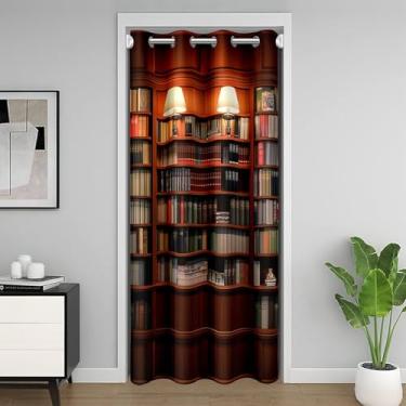 Imagem de jejeloiu Estante de biblioteca cortina de porta para privacidade vintage biblioteca livros cortina divisória de armário 106,7 cm x 203,2 cm estante retrô coleção acadêmica quarto sala de estar janela