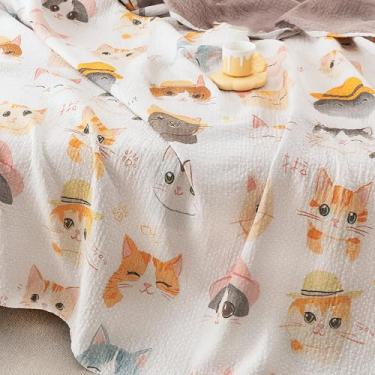 Imagem de MEJU Kitty Cats Cobertor de musselina moderno fofo infantil para meninas grandes para cama sofá sofá, 100% algodão penteado macio verão leve cobertor de cama colcha casal queen 203 cm x 228 cm