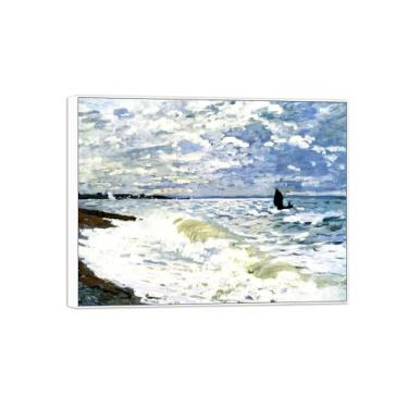 Imagem de Claude Monet Famosas Impressões em Tela de Parede Prontas para Pendurar - Mar em Saint-Adresse-Quadro Branco para Decoração de Sala de Estar 50 x 65 cm 20 x 26 pol