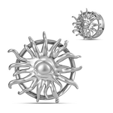 Imagem de COOEAR Plugues de túnel de orelha Sun Eye, expansor de calibre boho espiritual para orelhas esticadas, piercing corporal de aço inoxidável., 9/16"(14mm), Aço inoxidável, Arenito