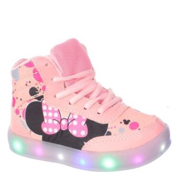 Imagem de Tenis Infantil Feminino Luzinha Led Cano Baixo Rosa Meninas Laço - Pem