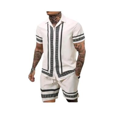 Imagem de Conjunto Vintage Masculino De 2 Peças Camisa De Manga Curta Com Botão 