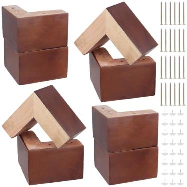 Imagem de SENJEOK Pacote com 8 pernas para móveis de madeira em forma de L, elevador de cama de madeira de 10 cm de altura para sofá, cômoda, mesa, 14 x 5 x 10 cm, marrom nogueira