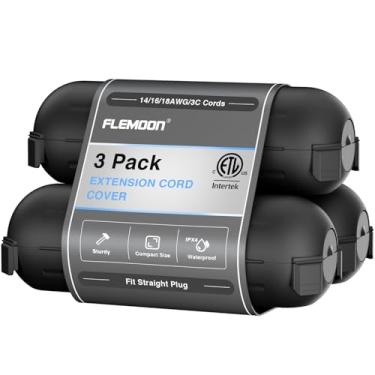 Imagem de Flemoon [Pacote com 3] Capa de segurança para cabo de extensão externa com vedação à prova d'água, caixa de conexão elétrica à prova de intempéries para proteger a saída ao ar livre, plugue, soquete,