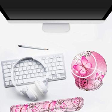 Imagem de Sanpyl Mouse Pads Ergonômicos Com Base Antiderrapante, Teclado e Descanso de Pulso para Computador Portátil de Escritório Doméstico, Máximo Conforto Tátil (Borboleta rosa)