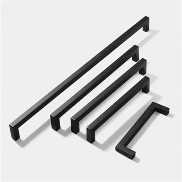 Imagem de Puxadores de móveis quadrados simples escovados liga de alumínio preto puxadores de porta de armário de cozinha puxadores de gaveta ferragens de móveis 1 peça (preto-320 mm)
