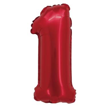 Imagem de BALAO METALIZADO C/CANUDO 16" VERMELHO NUMERO 1