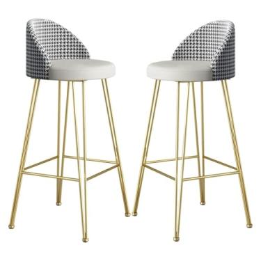 Imagem de Banqueta de bar confortável conjunto de 2, banco alto de couro PU com almofada grossa e cadeiras de base de metal resistente (65 cm)