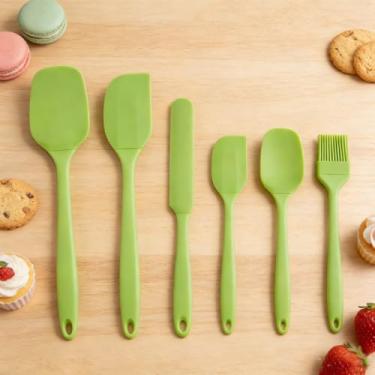 Imagem de Ferramenta de cozinha antiaderente de 6 peças, conjunto de espátulas de silicone, conjunto de utensílios de cozinha, raspadores antiaderentes, para fritar, mexer e servir, verde
