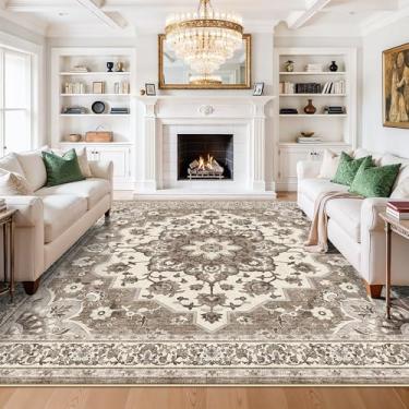 Imagem de TOPRUUG Tapete de área oriental lavável - Bege 28 x 28 cm para sala de estar, quarto, sala de jantar, embaixo da mesa de cozinha - Tapete antiderrapante e resistente a manchas para áreas de alto