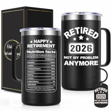Imagem de Qtencas Retirement Gifts for Men 2026, Retired 2026 Not My Problem Anymore Caneca de café de aço inoxidável de 590 ml, presentes engraçados para aposentadoria, presente aposentado para homens, colegas
