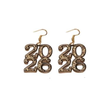 Imagem de Brincos femininos de ano novo com letras de acrílico brilhante 2026 brincos pendentes de festa de ano novo joias presentes, 3 cm, Acrílico, Sem pedra preciosa