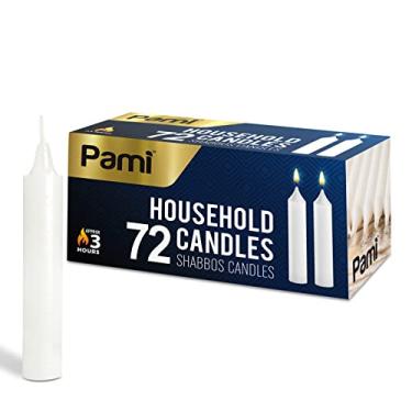 Imagem de PAMI Velas tradicionais de Shabat [Pacote com 72] - Velas cônicas sem cheiro com 3 horas de tempo de queima - Velas de parafina shabat com chama bonita - Velas altas de jantar para castiçais