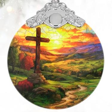 Imagem de Presentes cristãos, enfeites de Natal - presentes religiosos para homens, presentes cristãos para mulheres, fé, decoração cristã de Natal - decoração de árvore de Natal, enfeite de cruz de vitral