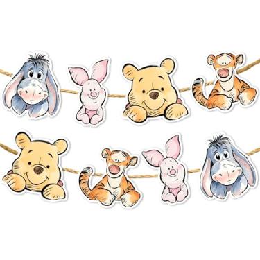 Imagem de 8 peças de decoração de chá de bebê Winnie Banner para meninos e meninas - Banner clássico urso ursinho - anúncio de recém-nascido revelar gênero neutro festa de aniversário lembrancinha e suprimentos