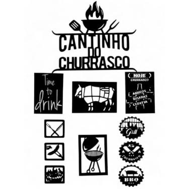 Imagem de Kit 11 Quadros Decorativos Cantinho do Churrasco, MDF 3mm, Preto, Decoração para Área de Churrasco