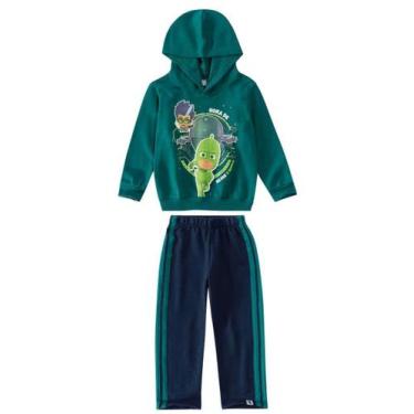 Imagem de Conjunto Moletom Flanelado Infantil Menino PJ Masks Lagartixo Verde e 