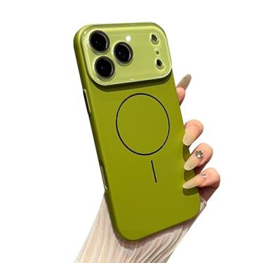 Imagem de Caseative Capa magnética de cor sólida com proteção de lente de câmera completa para iPhone, compatível com carregamento sem fio MagSafe (verde, iPhone 15 Pro)
