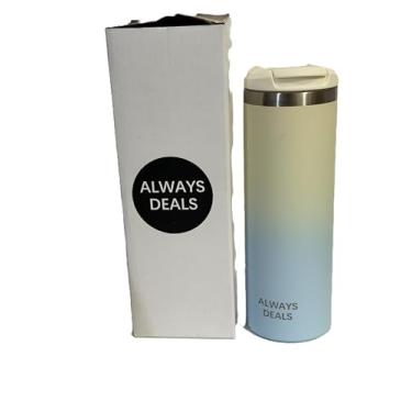 Imagem de ALWAYS DEALS Copo de aço inoxidável gradiente de 473 ml_ Caneca de viagem com isolamento a vácuo de parede dupla, tampa flip à prova de vazamento, mantém as bebidas quentes e frias, copo de café