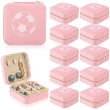 Imagem de Huquary 12 peças de presentes de futebol para time em massa de veludo rosa caixa de joias de futebol pequena caixa de joias de viagem para amantes de clubes de times esportivos brindes