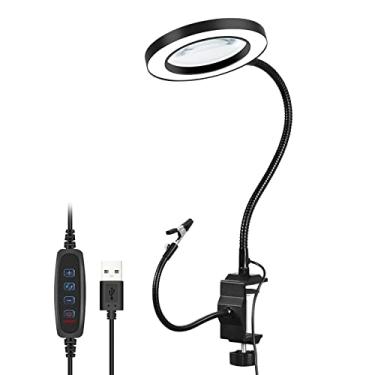 Imagem de Lâmpada de Lupa com Clip LED Braços Flexíveis Ajustáveis Rotação 360 Graus 3 Níveis Temperatura Cor e 10 Brilho para Leitura Trabalho Aprendizagem Mes