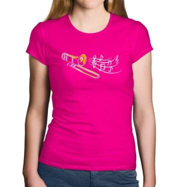 Imagem de Baby Look Algodão Trombone Notas Musicais - Foca na Moda, Rosa, P