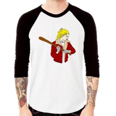 Imagem de Camiseta Raglan Baseball Girl Manga 3/4 - Foca na Moda, Branco, Preto,
