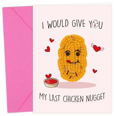 Imagem de Cartão de Dia dos Namorados Funny Food - Nuggets de frango, presente de dia dos namorados, envelope rosa, enfeite de crochê, presentes de dia dos namorados para namorada namorada esposa casal