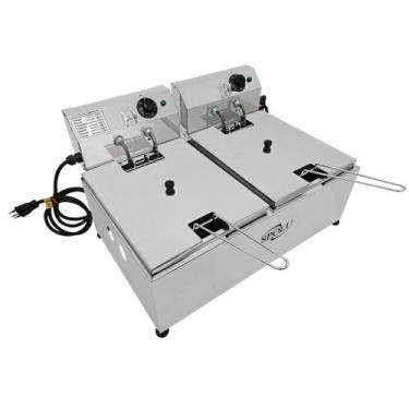 Imagem de Fritadeira Elétrica Profissional Industrial 2 Cubas 6 Litros Inox Com 
