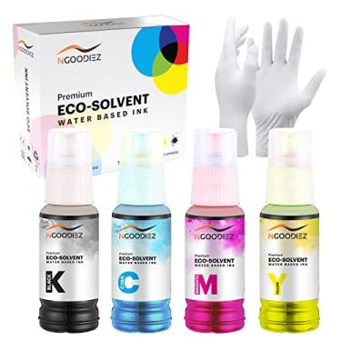 Imagem de NGOODIEZ Tinta solvente ecológica à base de água, kit de conversão para impressoras Epson EcoTank e Workforce - Ideal para HTV, adesivos de vinil, decalques, camisetas, canecas (1B/1C/1M/1Y, 4x70ml)