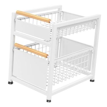 Imagem de KiBcsLic Organizador de cozinha branco para embaixo da pia, com gaveta deslizante e puxador, em metal, espaçoso para