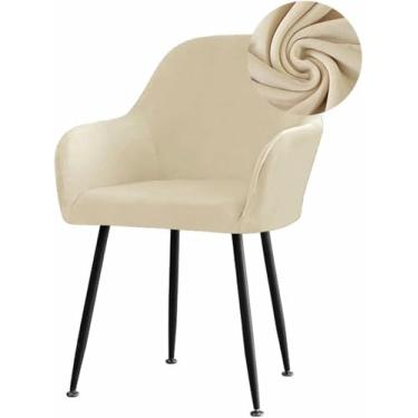 Imagem de Capas elásticas de veludo para cadeiras de jantar, com encosto curvo e apoio de braço. Capa removível para cadeira giratória de sala de jantar ou casamento.