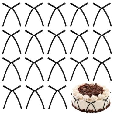 Imagem de 50 peças de topo de bolo preto laço elegante decoração de bolo palitos para eventos formais aniversário de casamento gourmet assar sobremesa cupcake decoração acessórios pastelaria clássica (preto)