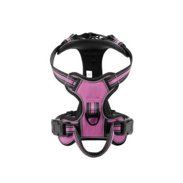 Imagem de Peitoral para cães, refletivo, macio, sem puxão, coleira para animais de estimação, cães pequenos e grandes, ajustável, nylon (rosa, GG)