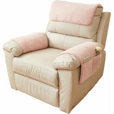 Imagem de Protetor de apoio de braço para poltrona reclinável com bolso lateral deslizante, elástico e com compartimento para guardar objetos. Ideal para sofás e poltronas reclináveis.