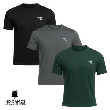 Imagem de Kit 3 Camisetas Diadora Small Logo Masculina - Verde Escuro e Chumbo GG-Masculino