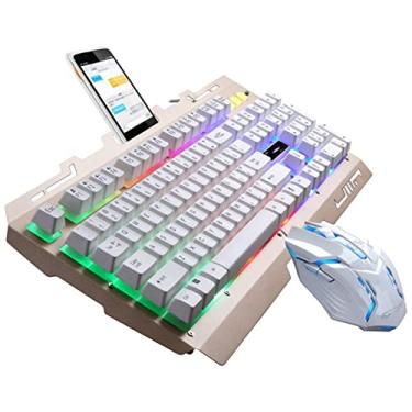 Imagem de Conjunto de teclado para jogos Feiyx RGB e mouse colorido, mouse e teclado com luz de fundo de LED com fio USB para computador, PC, jogador, laptop, escritório, letra brilhante, sensação mecânica