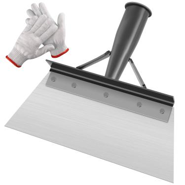 Imagem de Pá de limpeza de jardim multifuncional de 25 cm, pá plana de aço resistente, pá de gelo afiada, pá de plantio de ervas daninhas para ervas daninhas e piso de gelo de musgo (27 cm + luvas)
