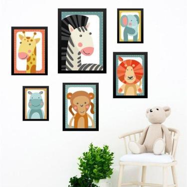 Imagem de Kit Composição 6 Quadros Infantis Bichos Safari
