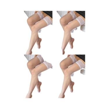 Imagem de Meias Altas De Renda Floral Preta Para Mulheres, Meias Elegantes De Ma