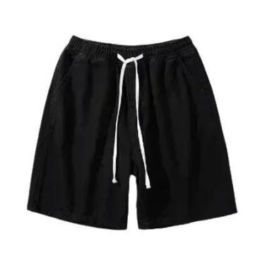Imagem de Shorts jeans elástico masculino cintura elástica cordão verão fino sol