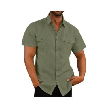 Imagem de Camisa Masculina plus Size De Algodão E Linho De Manga Curta Estilo Ca