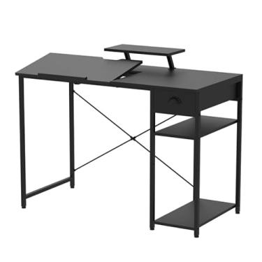 Imagem de X-cosrack Mesa de arte ajustável de 109 cm com suporte para monitor para computador de escritório doméstico, mesa de desenho inclinável com gaveta de armazenamento, mesa de desenho para artista