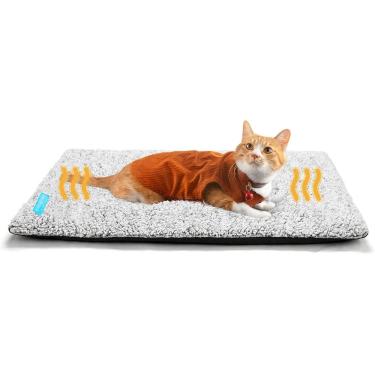 Imagem de Tapete Pet Térmico Autoaquecível para Cães e Gatos Pelúcia Flanela 50x40cm Cinza Cama Colchonete Silencioso e Lavável