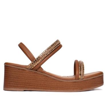 Imagem de Sandália Feminina Mississipi Anabela Brilho Caramelo/Dourado, Caramelo